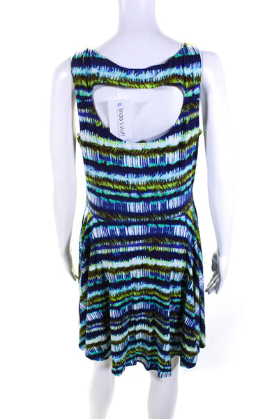 Cynthia Rowley Womens Stretch Abstract Cut Out Sleeveless Dress Blue Size L