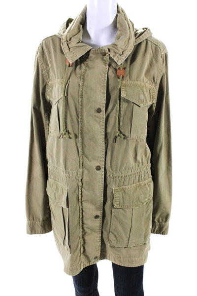 J Crew Womens Cotton Hooded Long Sleeve Zip Up Cargo Jacket Green Size XL