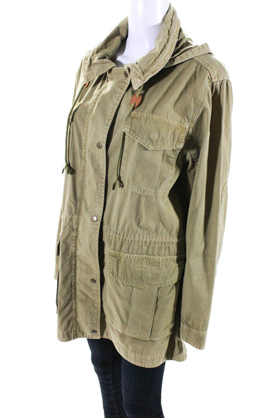 J Crew Womens Cotton Hooded Long Sleeve Zip Up Cargo Jacket Green Size XL