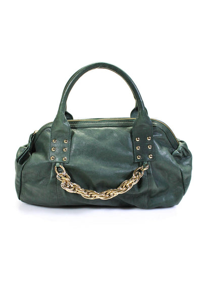 Claudia Firenze Womens Leather Chained Studded Zip Doctor Shoulder Handbag Green