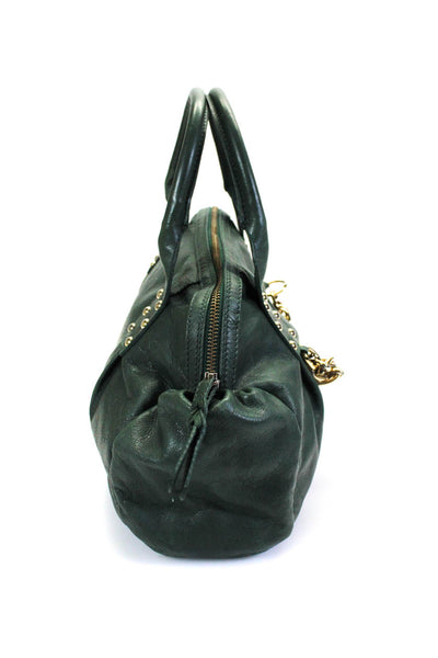 Claudia Firenze Womens Leather Chained Studded Zip Doctor Shoulder Handbag Green