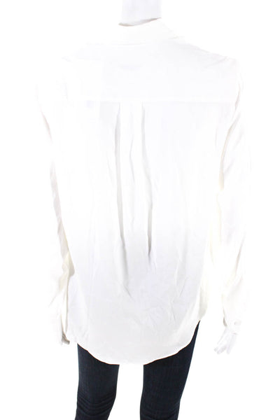 Amina Rubinacci Womens Silk Long Sleeve Button Up Blouse Top Cream Size 46