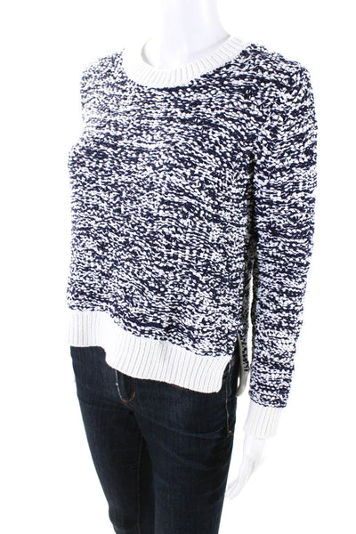 Rag & Bone Jean Womens Cotton Crochet Crewneck Sweater Top Blue White Size XS