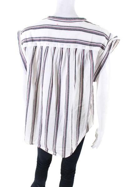 Xirena Womens Cotton Striped Round Neck Sleeveless Blouse Top White Size S