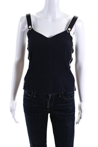Rag & Bone Womens V-Neck Side Buttoned Pullover Tank Top Blouse Navy Size 2XS