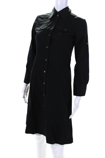 Theory Womens Long Sleeves Button Down Shirt Dress Black Cotton Size 4