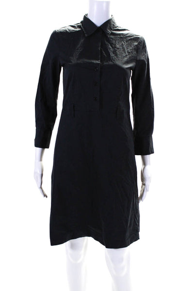 Theory Womens Long Sleeves Half Button Down A Line Dress Black Cotton Size 4