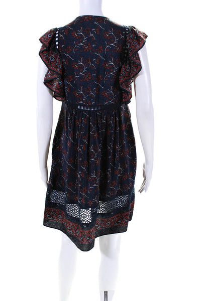 Sea New York Womens Silk Floral Print A Line Dress Navy Blue Red Size 0