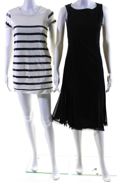 Zara Womens Embroidered Sequined Striped Zipped Dresses White Size 4 S Lot 2