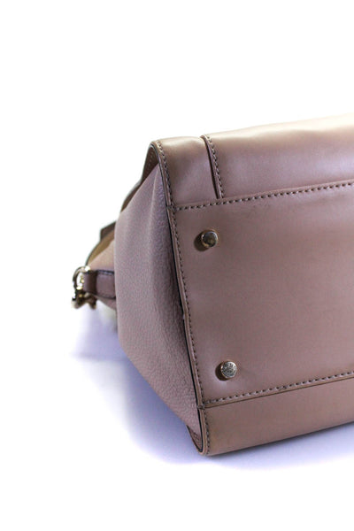 Kate Spade Womens Rolled Handle Leather Zip Top Tote Satchel Handbag Beige
