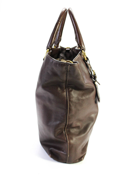 Prada Womens Leather Gold Tone Hardware Top Handle Bag Brown Size L