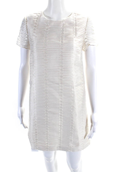 alice walk Womens Embroidered Striped Short Sleeves Shift Dress White Size 4