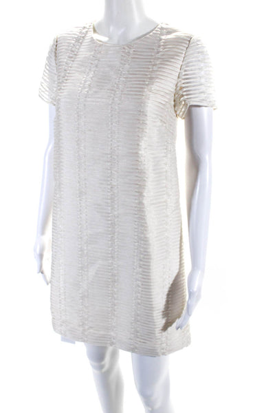 alice walk Womens Embroidered Striped Short Sleeves Shift Dress White Size 4