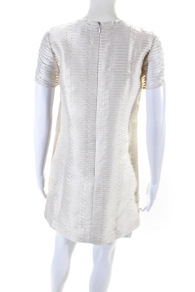 alice walk Womens Embroidered Striped Short Sleeves Shift Dress White Size 4