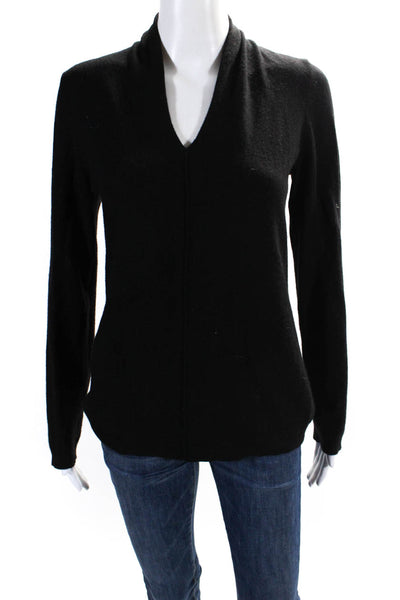 Kinross Cashmere Womens Long Sleeves V Neck Sweater Black Size Medium