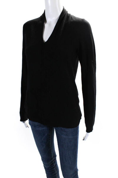 Kinross Cashmere Womens Long Sleeves V Neck Sweater Black Size Medium