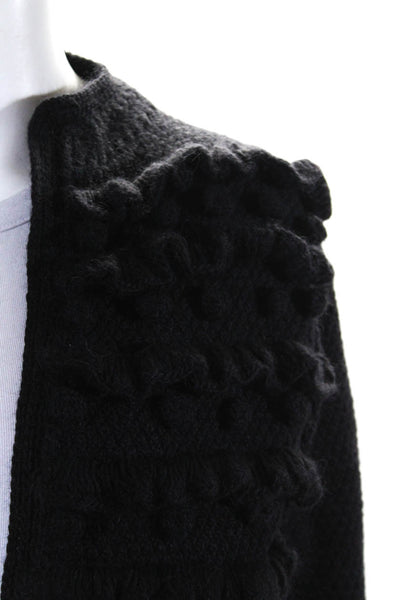 Paula Martini Womens Pom Pom Ruffled Cardigan Sweater Black Size Small