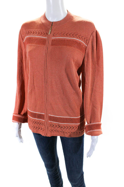 St. John Sport Womens Tight-Knit Long Sleeve Full Zip Thin Jacket Orange Size L