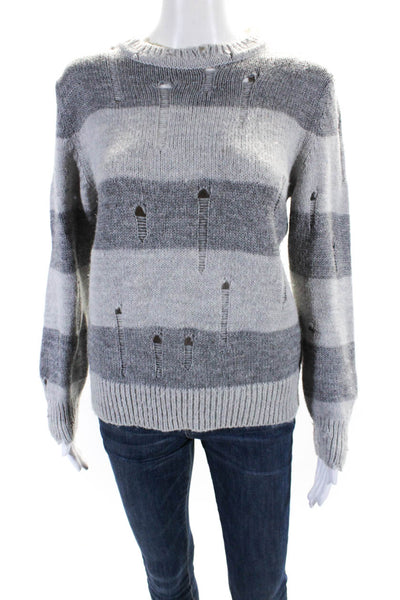 IRO Jeans Womens Crew Neck Striped Distressed Sweater Gray Size Extra Small