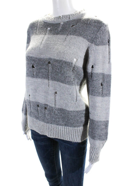 IRO Jeans Womens Crew Neck Striped Distressed Sweater Gray Size Extra Small