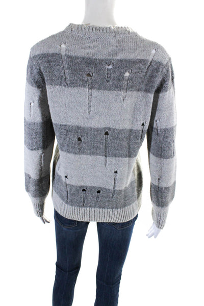 IRO Jeans Womens Crew Neck Striped Distressed Sweater Gray Size Extra Small