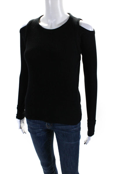 Rag & Bone Womens Long Sleeve Cold Shoulder Ribbed Shirt Black Size XS