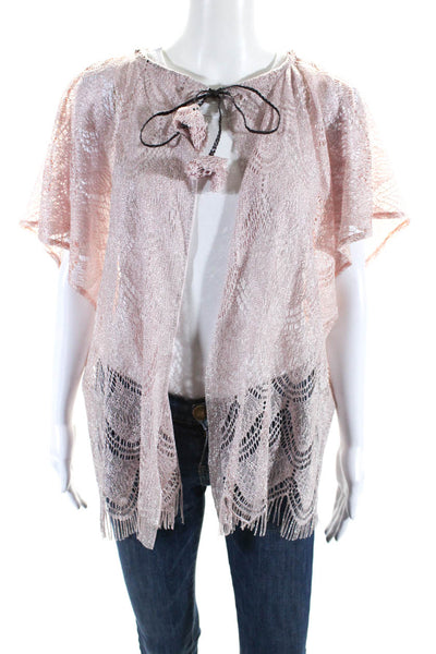 Pop Saint Barth Womens Open Front Metallic Lace Cover Up Kimono Pink One Size