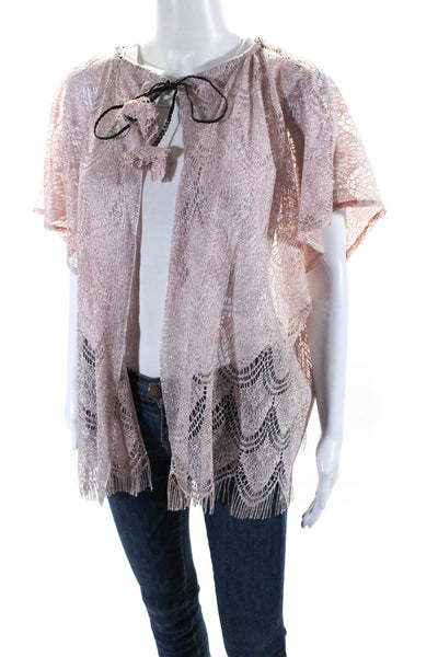 Pop Saint Barth Womens Open Front Metallic Lace Cover Up Kimono Pink One Size