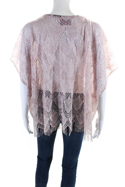 Pop Saint Barth Womens Open Front Metallic Lace Cover Up Kimono Pink One Size