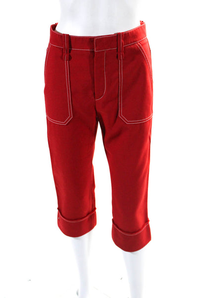 Chloe Womens Zipper Fly Mid Rise Cuffed Capri Pants Red Size FR 36