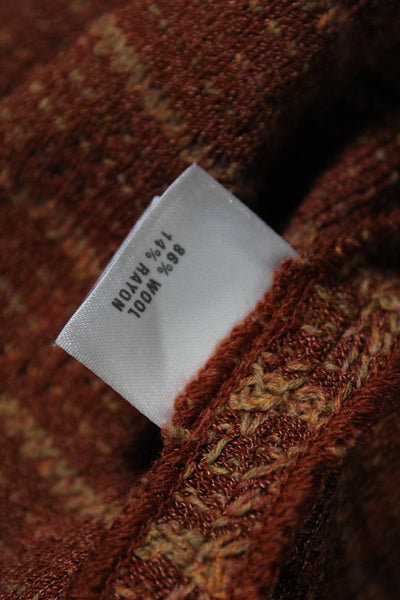 St. John Sport Womens Wool Abstract Print Zipped V-Neck Jacket Orange Size L