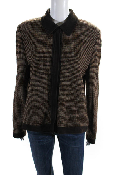 St. John Collection By Marie Gray Womens Check Print Collar Jacket Brown Size 16