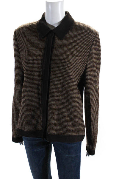 St. John Collection By Marie Gray Womens Check Print Collar Jacket Brown Size 16