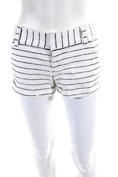 Alice + Olivia Womens Striped Low Rise Casual Cuffed Shorts White Black Size 0