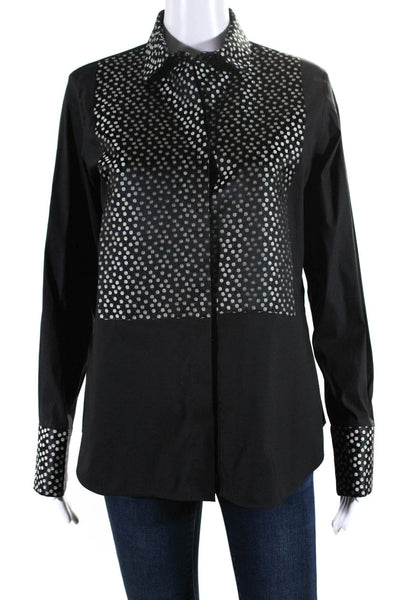 Valentino Womens Cotton Floral Print Buttoned Cuff Blouse Black Size EUR46