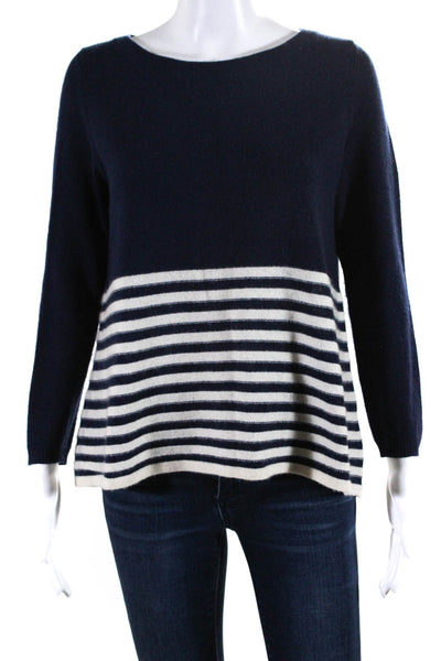 Joie Womens Cashmere Striped Print Long Sleeve Pullover Sweater Navy Size XS