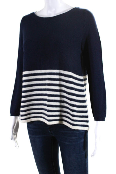 Joie Womens Cashmere Striped Print Long Sleeve Pullover Sweater Navy Size XS