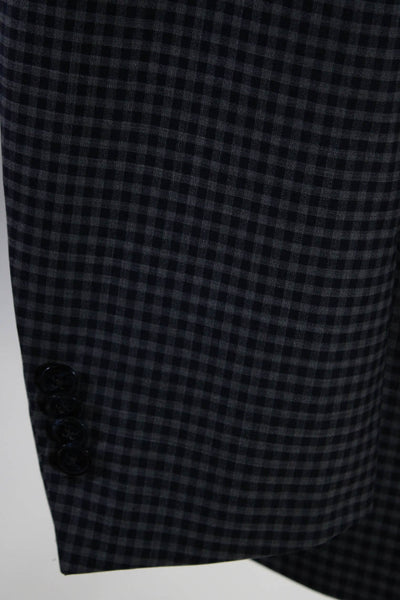 Peter Millar Mens Check Print Buttoned Collar Long Sleeve Blazer Blue Size EUR48