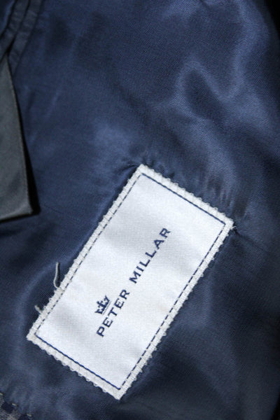 Peter Millar Mens Check Print Buttoned Collar Long Sleeve Blazer Blue Size EUR48