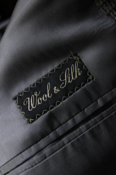 Ermenegildo Zegna Mens Wool Silk Houndstooth Buttoned Blazer Beige Size EUR42