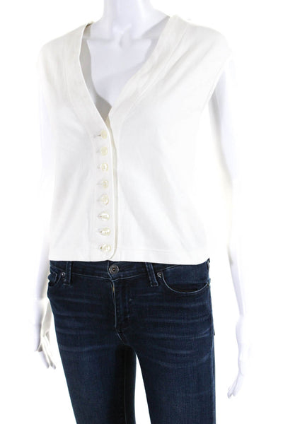 The Porch Womens V Neck Jersey Sleeveless Button Up Top Vest Ivory Size M/L