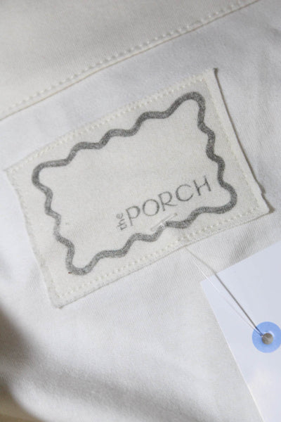 The Porch Womens V Neck Jersey Sleeveless Button Up Top Vest Ivory Size M/L