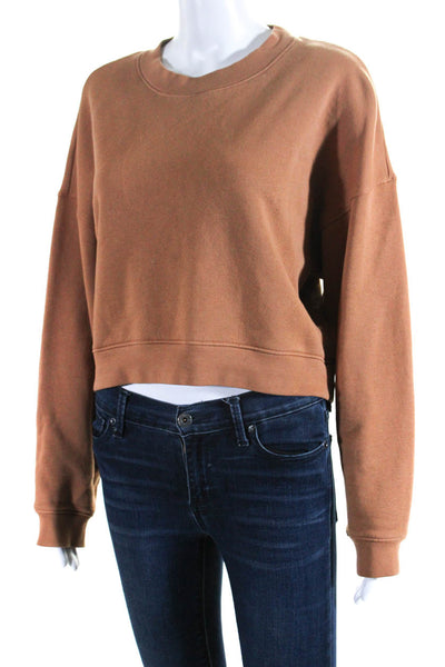 Mate Womens High Neck Fleece Crop Pullover Sweatshirt Tan Size Medium