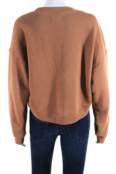 Mate Womens High Neck Fleece Crop Pullover Sweatshirt Tan Size Medium