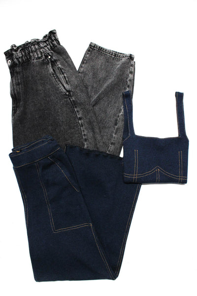 Zara Womens Tapered Jeans Knit Pants Crop Top Set Size 12 Medium Large Lot 3