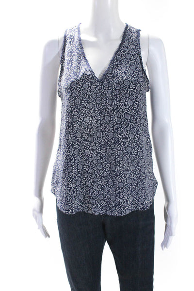 Rebecca Taylor Womens Silk Floral V-Neck Sleeveless Tank Blouse Blue Size 0