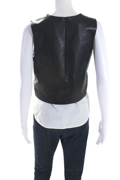 Theory Womens Leather Layered Sleeveless Zipped Round Hem Blouse Black Size S