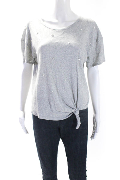 Generation Love Womens Cotton Pearled Polka Dot Tied Knot Hem Blouse Gray Size S