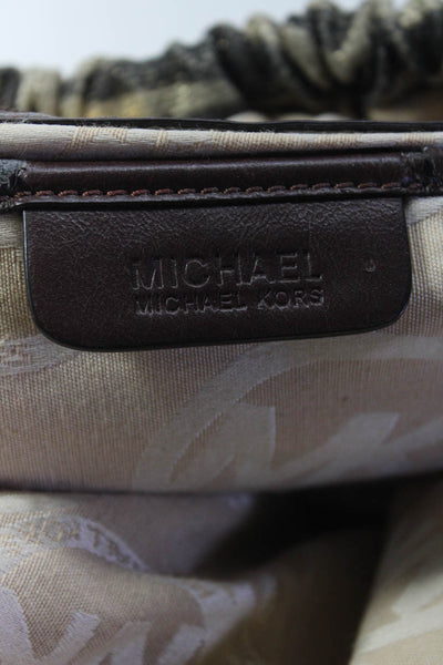 Michael Michael Kors Womens Animal Print Ruched Snap Buttoned Hobo Handbag Beige