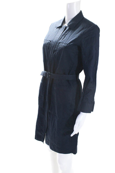 Theory Womens Cotton Long Sleeve 4 Pocket Front Zip Shirt Dress Navy Blue Size 4